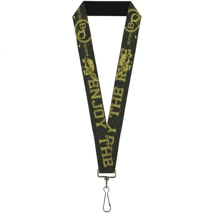 Buckle-Down Lanyard - BD Winged Skull ENJOY THE RIDE Olive/Lime Green