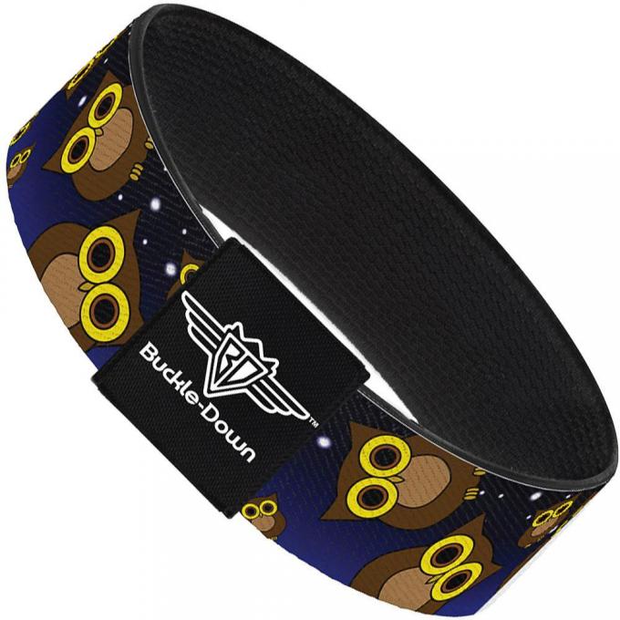 Buckle-Down Elastic Bracelet - Owls Scattered Black/Blue-Fade/Yellow