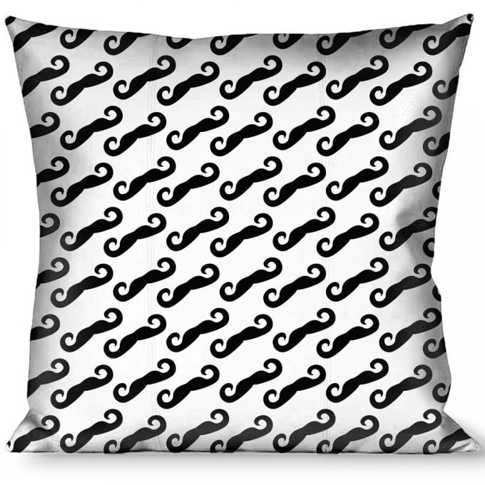 Buckle-Down Throw Pillow - Diagonal Handlebar Mustaches White/Black