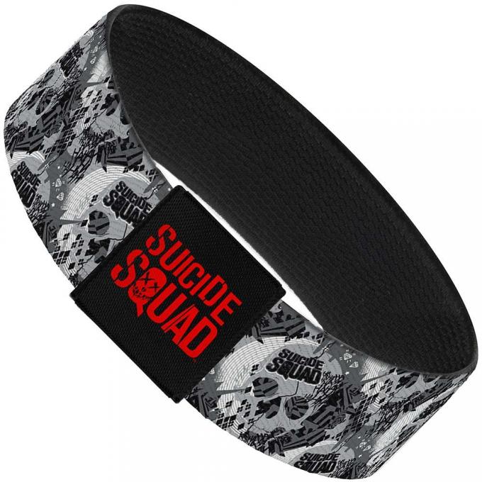 Elastic Bracelet - 1.0" - SUICIDE SQUAD Skulls Scattered Grays/Black/White