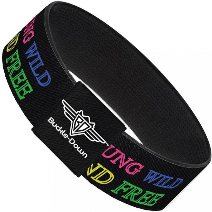 Buckle-Down Elastic Bracelet - YOUNG WILD AND FREE Outline Black/Multi Neon