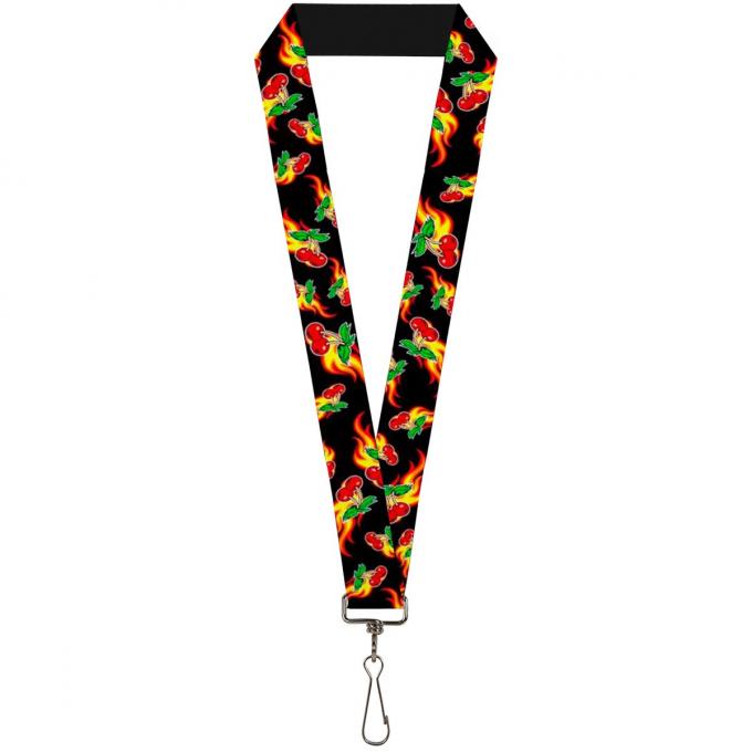 Buckle-Down Lanyard - Flaming Cherries Scattered Black