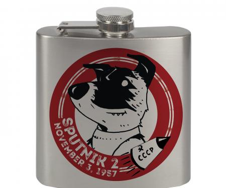 Stainless Steel Flask - 6 OZ - SPUTNIK 2 Laika Dog Black/Red/White