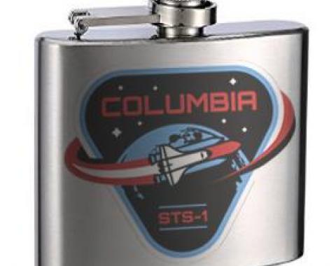 Stainless Steel Flask - 6 OZ - COLUMBIA STS-1 Space Shuttle Black/White/Blues/Red