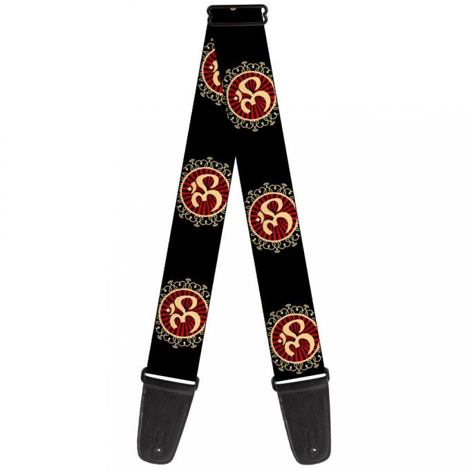 Guitar Strap - Om Symbol Rays Black/Red/Tan