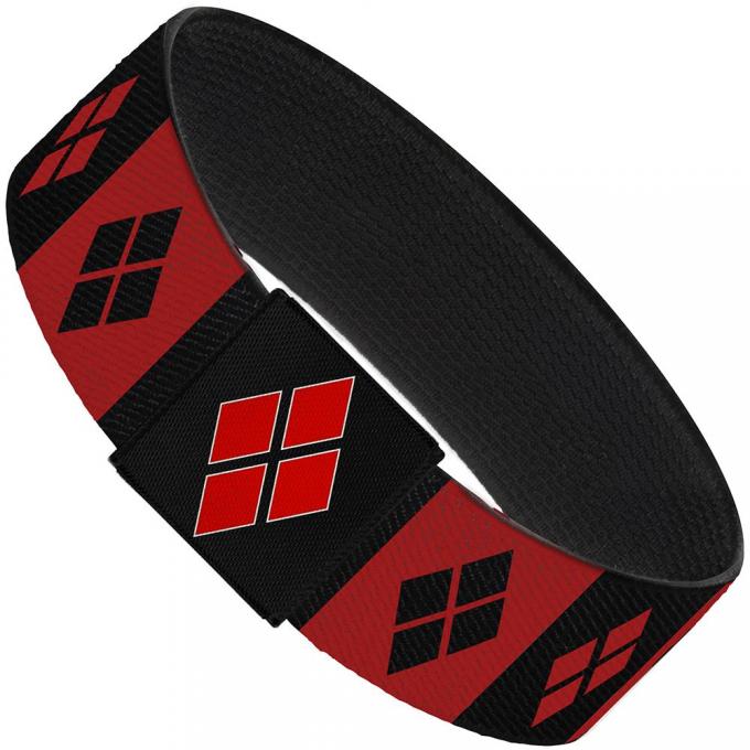 Elastic Bracelet - 1.0" - Harley Quinn Diamond Blocks Red/Black Black/Red