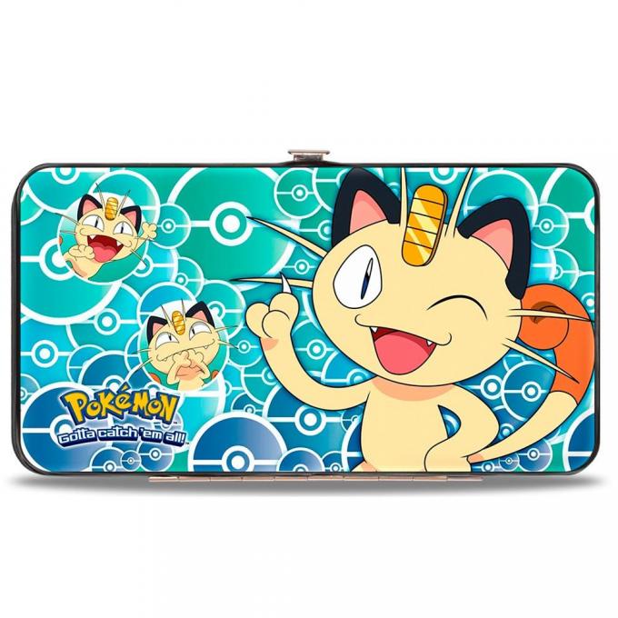 Hinged Wallet - Meowth Pose/Expressions/Stacked Poke Balls Blues