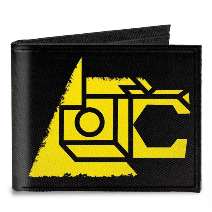 Canvas Bi-Fold Wallet - Voltron Lion Symbol + Logo/Stripe Black/Yellow/Multi Color