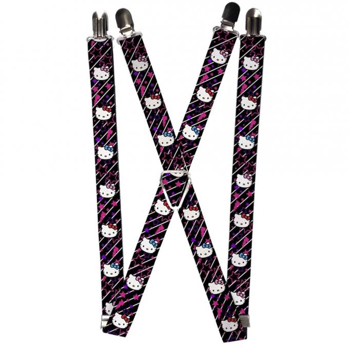 Suspenders - 1.0" - Hello Kitty Repeat w/Stars & Bolts Black/Fuchsia/Purple