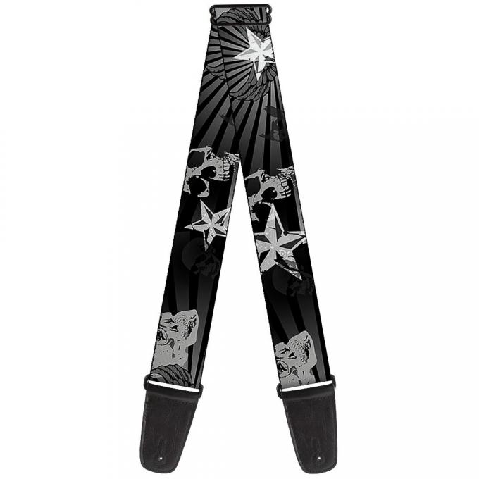 Guitar Strap - Die Hard Skulls & Stars1 Black/Grays