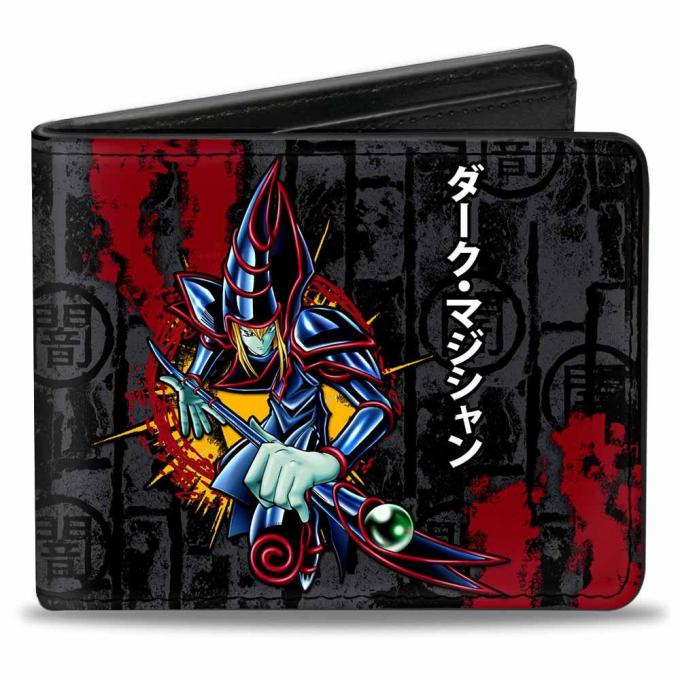 Bi-Fold Wallet - Dark Magician Pose/DARK Kanji + YU-GI-OH! Grays/Black/Red