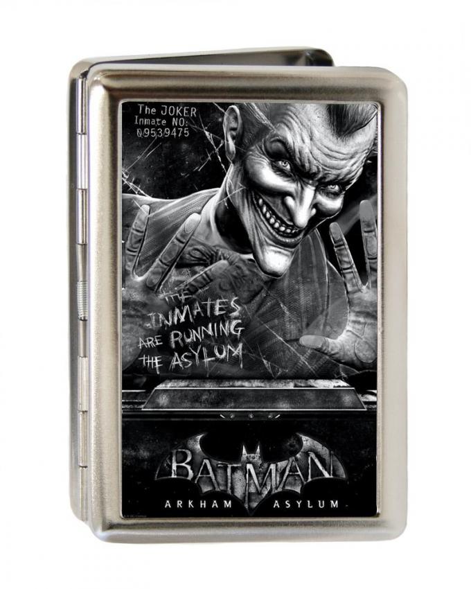 Business Card Holder - LARGE - BATMAN ARKHAM ASYLUM Joker Pose Brushed Silver