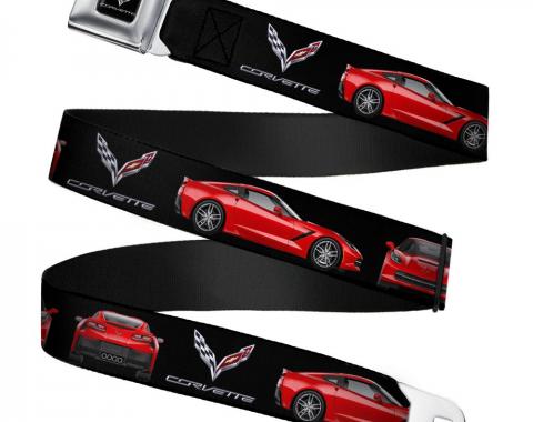 C7 Full Color Black Seatbelt Belt - C7 Logo/Red C7 Side/Front/Rear Views Black Webbing