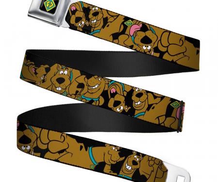 SD Dog Tag Full Color Black/Yellow/Blue Seatbelt Belt - Scooby Doo Stacked CLOSE-UP Webbing