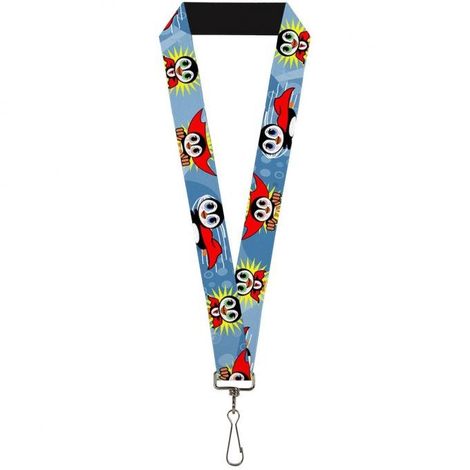 Buckle-Down Lanyard - Penguin Superhero Blue Bubbles