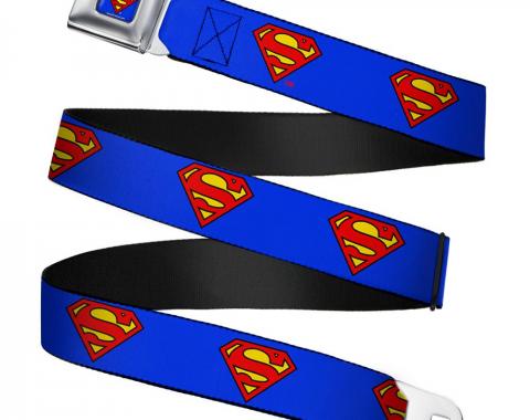 Superman Full Color Blue Seatbelt Belt - Superman Shield Blue Webbing