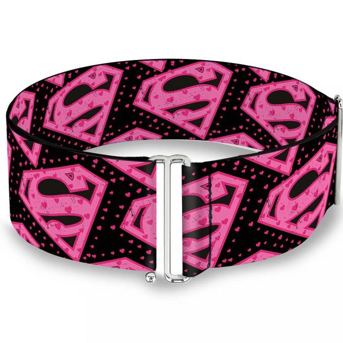 Cinch Waist Belt - Diagonal Superman Logo w/Hearts Black/Pink - ONE SIZE