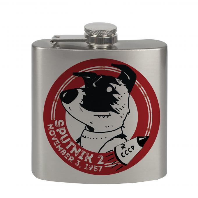 Stainless Steel Flask - 6 OZ - SPUTNIK 2 Laika Dog Black/Red/White