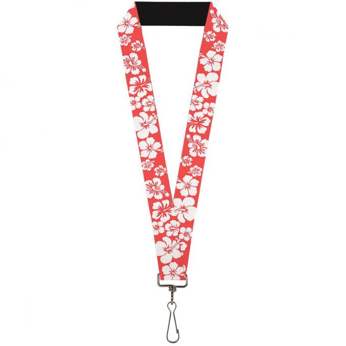 Buckle-Down Lanyard - Hibiscus Light Red/White