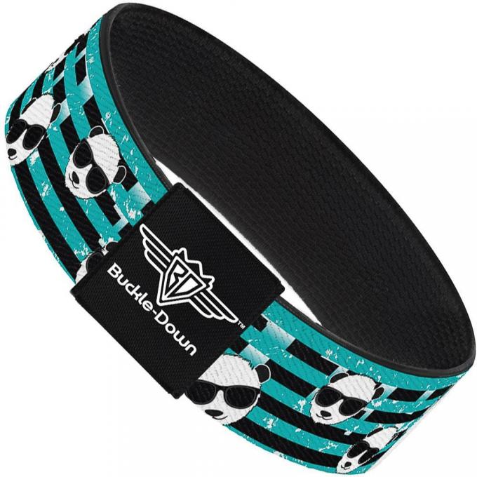 Buckle-Down Elastic Bracelet - Multi Panda w/Sunglasses Stripe Turquoise/Black