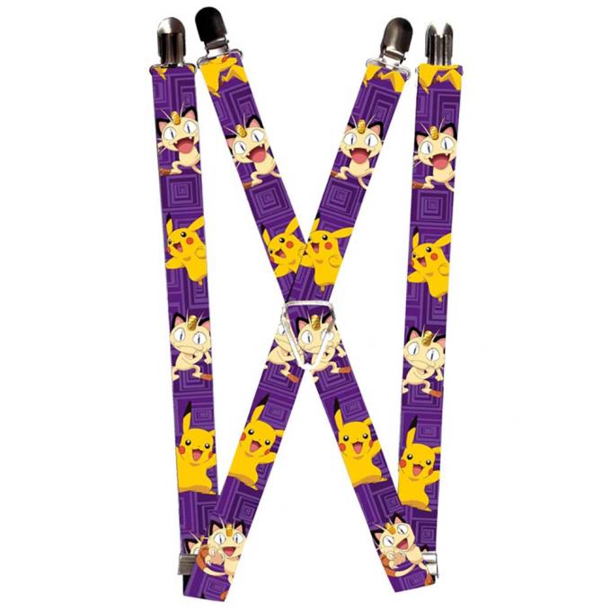 Suspenders - 1.0" - Pikachu & Meowth Poses Purple Squares