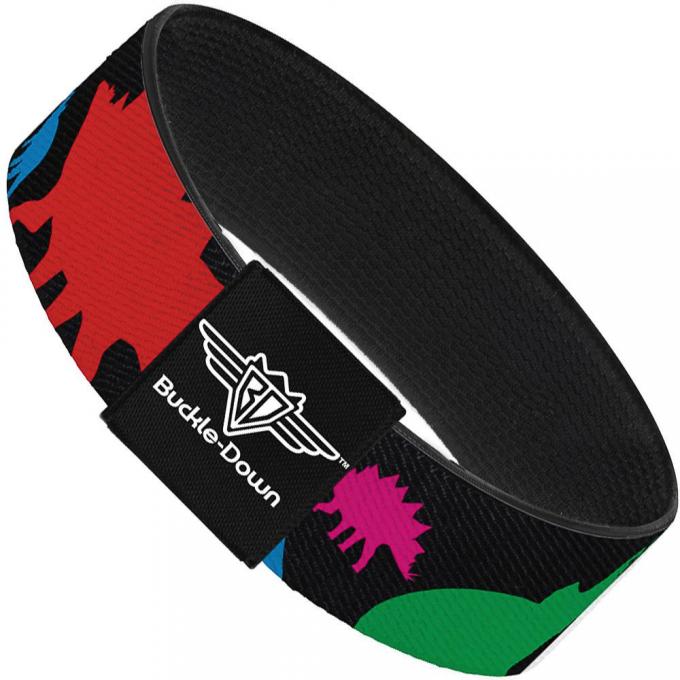 Buckle-Down Elastic Bracelet - Dinosaur Silhouette Black/Multi Color