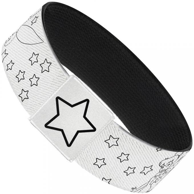 Elastic Bracelet - 1.0" - Tinker Bell Poses/Stars Outline White/Black