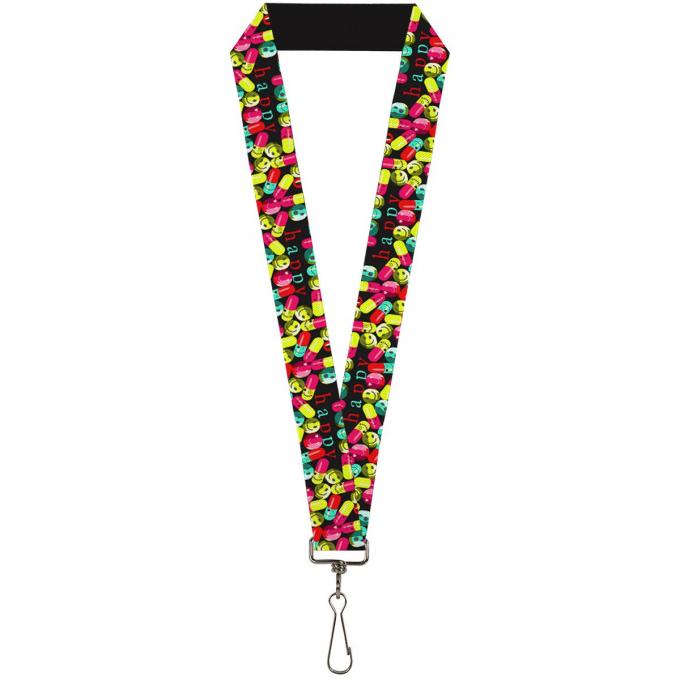 Buckle-Down Lanyard - Pills Happy Black/Multi Color