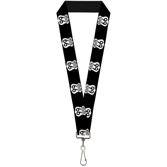 Buckle-Down Lanyard - ROUTE 66 Highway Sign Repeat Black/White