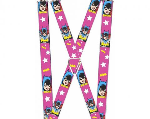 Suspenders - 1.0" - BATGIRL Face/Pose w/Logo & Stars Pink/White/Yellow