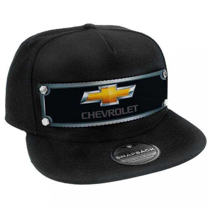 Embellishment Trucker Hat BLACK - Full Color Strap - CHEVROLET Gold Bowtie Grays/Black/Gold