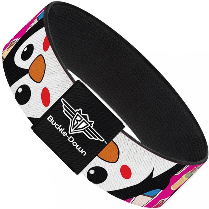 Buckle-Down Elastic Bracelet - Penguins w/Cupcakes Fuchsia/Multi Color