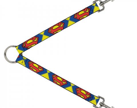 Dog Leash Splitter - Jagged Superman Shield CLOSE-UP Yellow/Blue/Red