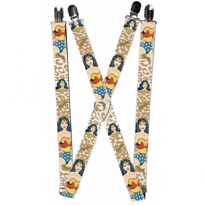 Suspenders - 1.0" - WONDER WOMAN Face/Pose Leopard Tan