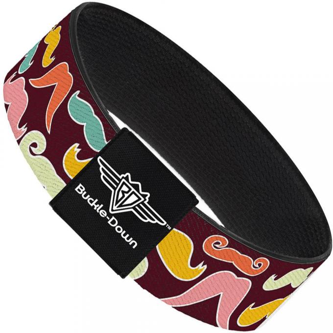 Buckle-Down Elastic Bracelet - Mustaches Brown/Multi Pastel