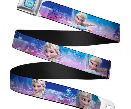 FROZEN Logo Full Color Blues Seatbelt Belt - Elsa the Snow Queen Poses/Castle & Snowy Mountains  Blue-Pink Fade Webbing