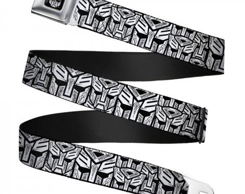 Transformers Autobot Logo Black/Silver-Fade Seatbelt Belt - Autobots Swirl Stacked White/Black Webbing