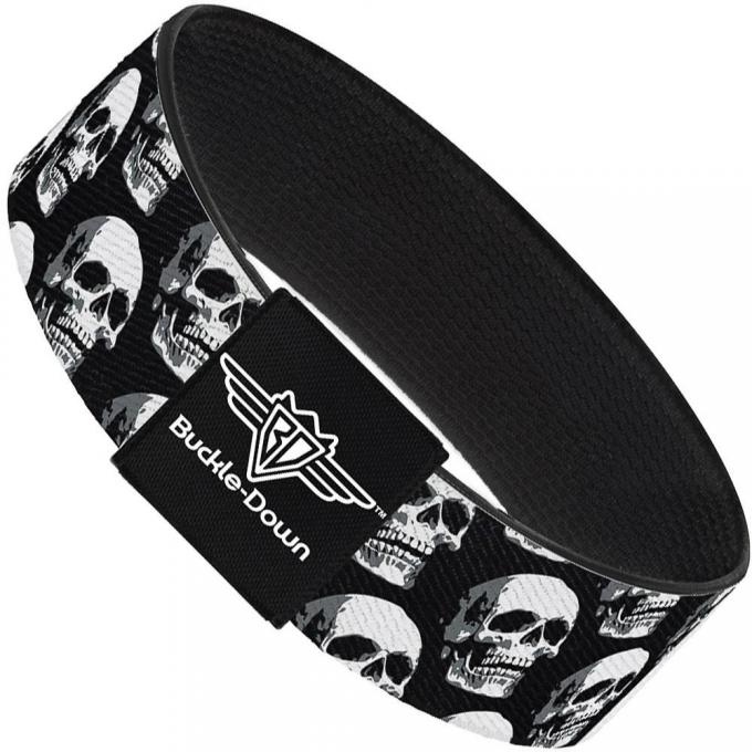 Buckle-Down Elastic Bracelet - 3-D Skulls Repeat Black/Grays/White