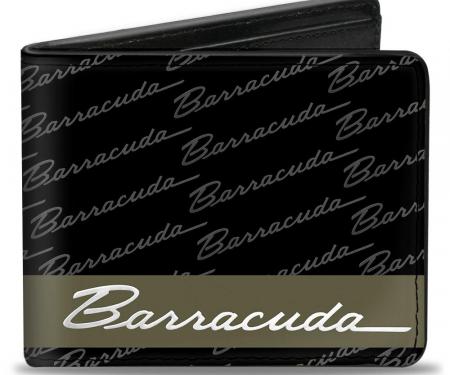 Bi-Fold Wallet - BARRACUDA Script Stripe/Monogram Black/Gray/Olive/Silver