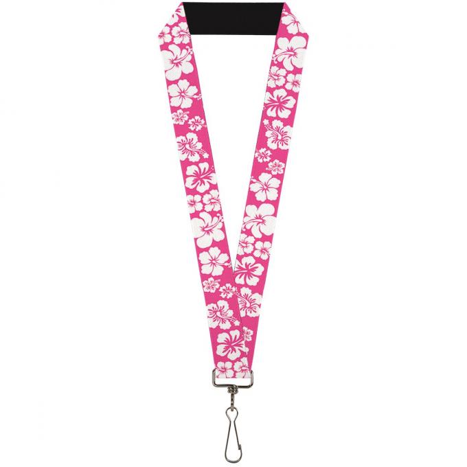Buckle-Down Lanyard - Hibiscus Neon Pink/White