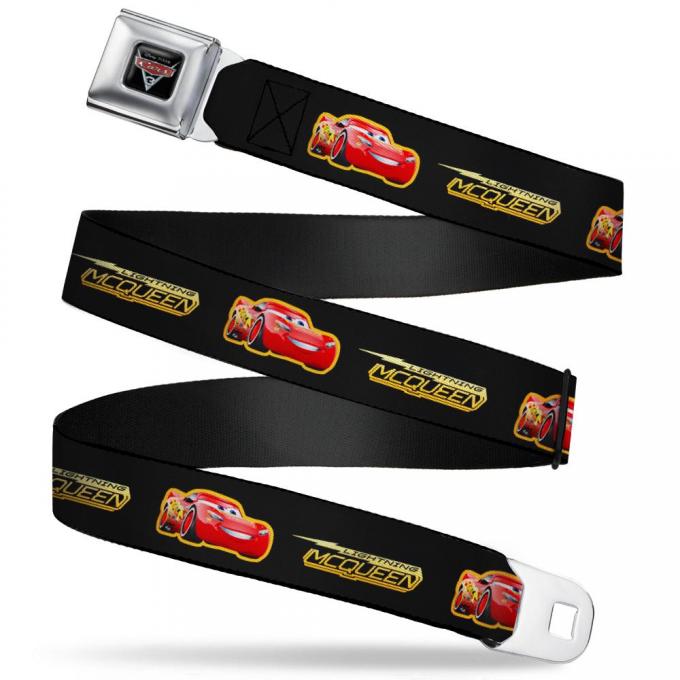 CARS 3 Emblem Full Color Black/Silver/Red Seatbelt Belt - Cars 3 LIGHTNING MCQUEEN Pose/Bolt Black/Yellows Webbing