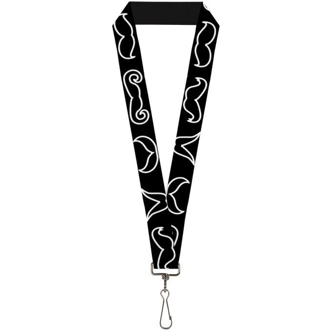 Buckle-Down Lanyard - Mustache Outlines Black/White