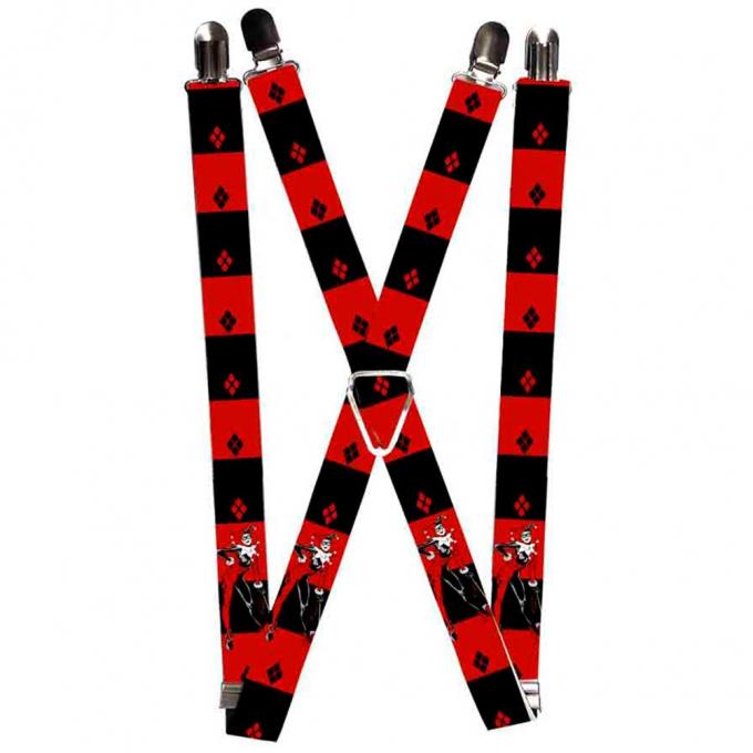 Suspenders - 1.0" - Harley Quin Standing Pose/Diamonds Black/Red