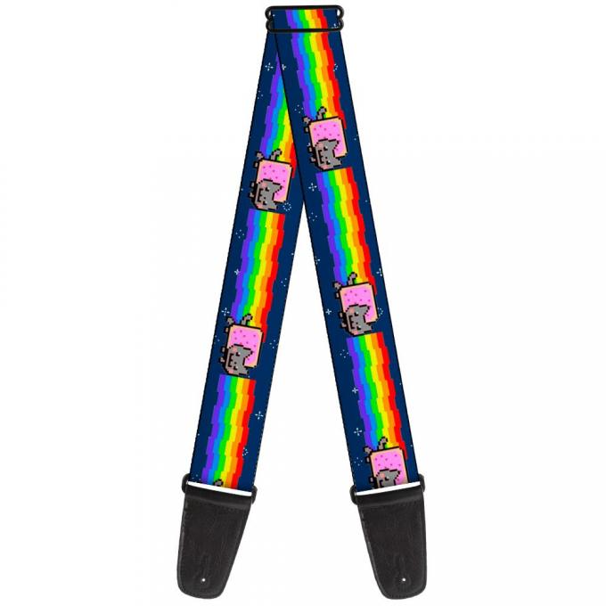 Guitar Strap - Nyan Cat w/Rainbow Streak Repeat Blue
