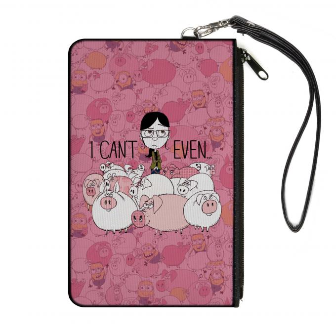 Canvas Zipper Wallet - LARGE - DM3 Margo I CAN'T EVEN/Family Minions & Pigs Collage Sketch Pinks
