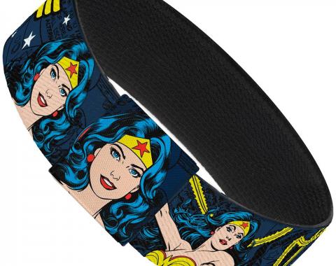 Elastic Bracelet - 1.0" - Wonder Woman Face/Poses/Logos/Comic Scenes Blues/Yellow