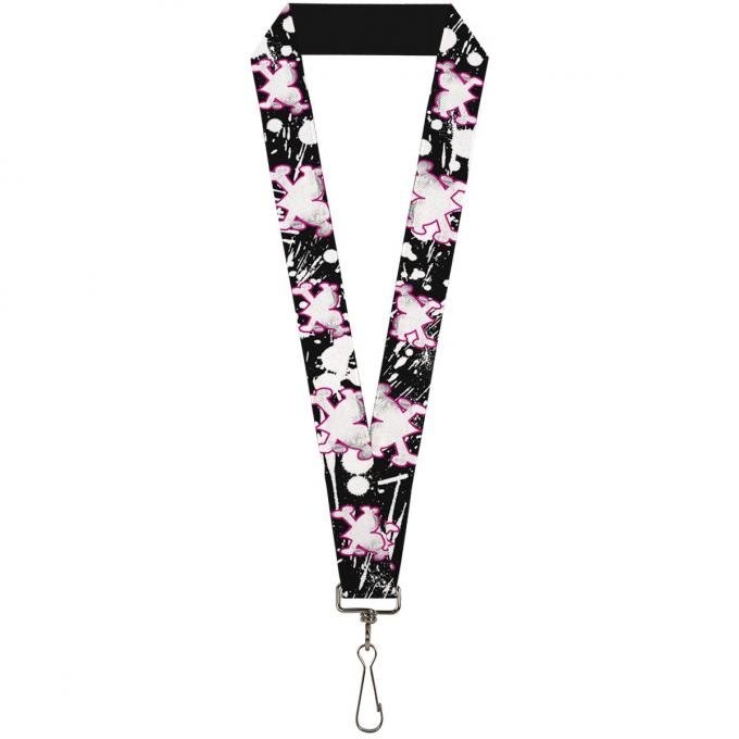 Buckle-Down Lanyard - Heart & Cross Bones w/Splatter Black/White