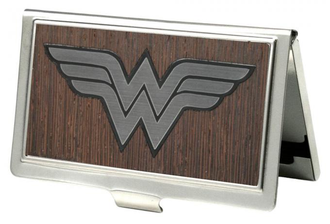 Business Card Holder - SMALL - Wonder Woman Logo Marquetry Black Walnut/Metal