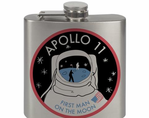 Stainless Steel Flask - 6 OZ - APOLLO 11-FIRST MAN ON THE MOON Black/White/Red/Blues