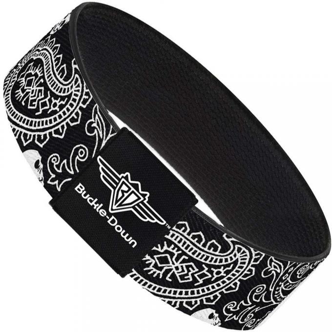 Buckle-Down Elastic Bracelet - Bandana/Skulls Black/White